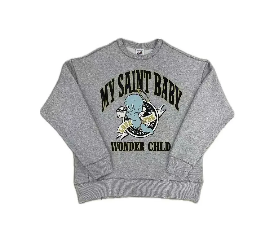 Spot ST1044 style gray P228 Saint Michael 25SS "WONDER CHLD" angel baby washed and aged round neck cross-shoulder sweater Size S-M-L-XL